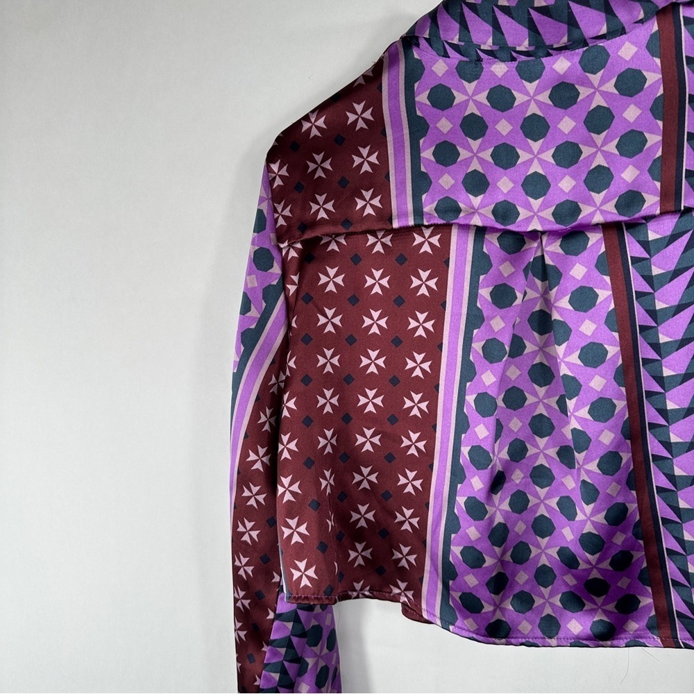 House of Harlow Purple and Brown Patterned Women's Top | Size Small - Picture 8 of 10